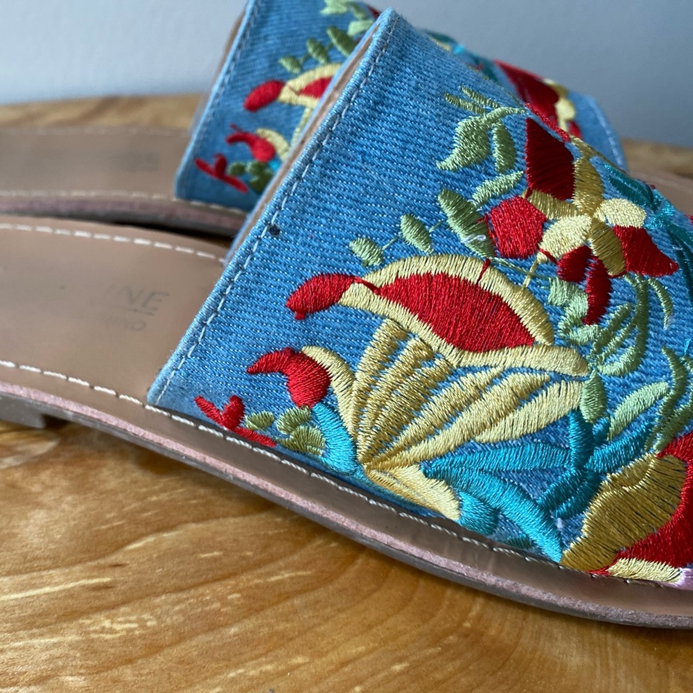 Floral Embroidered Denim Slippers - Picture 5 of 11